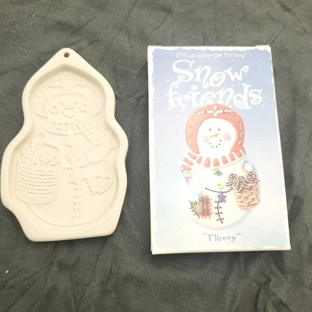 Longaberger 1999 Pottery Snow Friends Flurry & Snowball Crispy Suger Cookie Mold